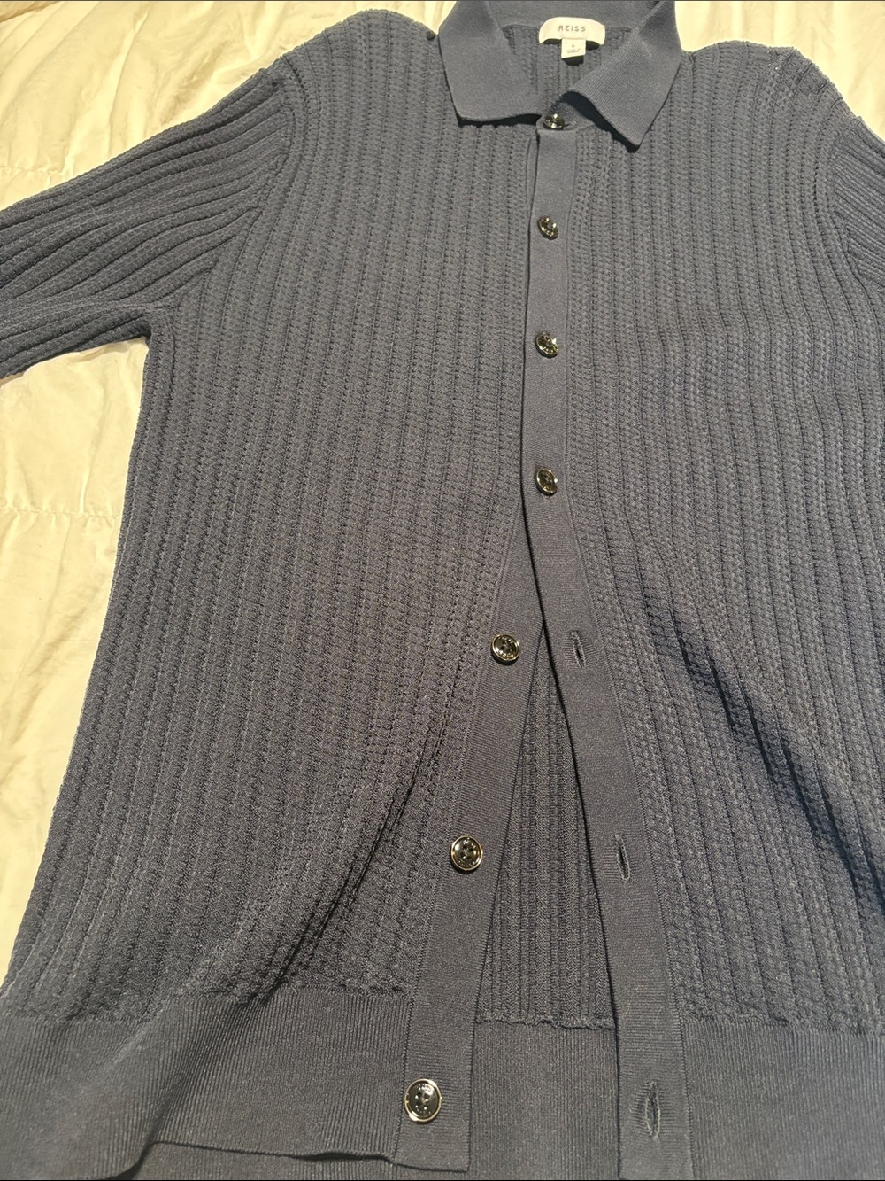 Reiss Men's Ribbed Button-Up - Slate Blue - Picture 2 of 8